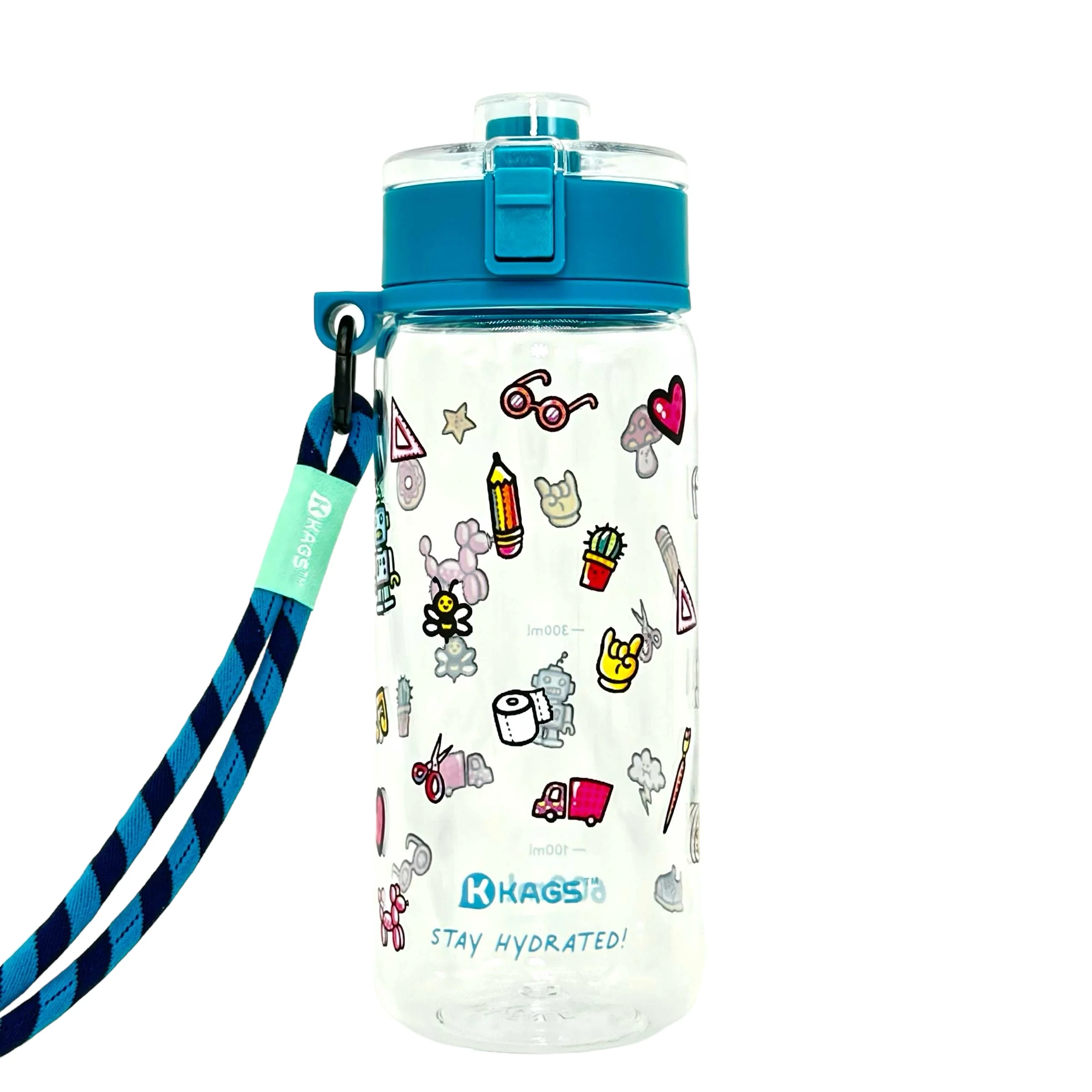 KAGS AQUARECHARGE Series Tritan 600ML Water Bottle w/ Crossbody Strap Cartoon Series - Image 10