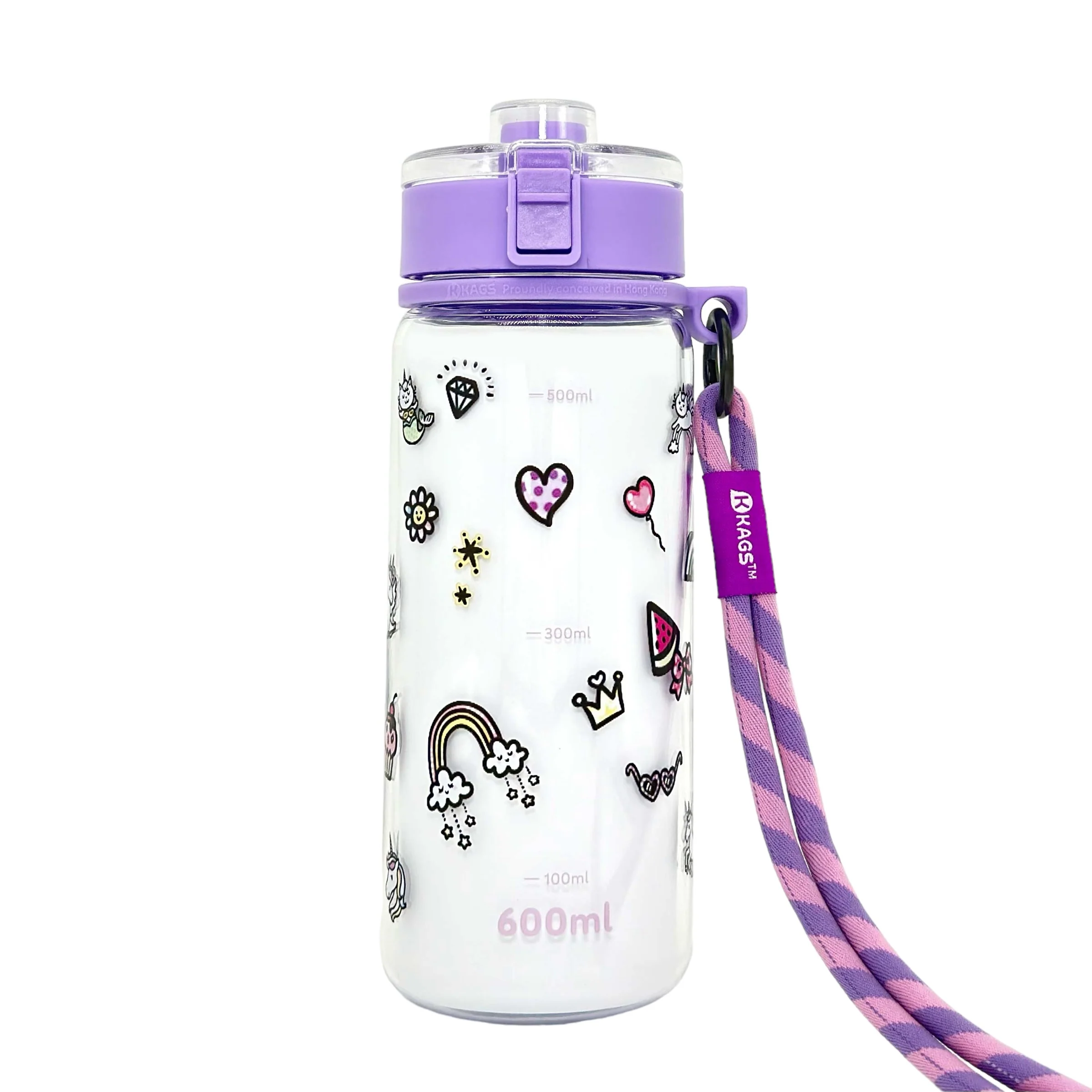 KAGS AQUARECHARGE Series Tritan 600ML Water Bottle w/ Crossbody Strap Cartoon Series - Image 15