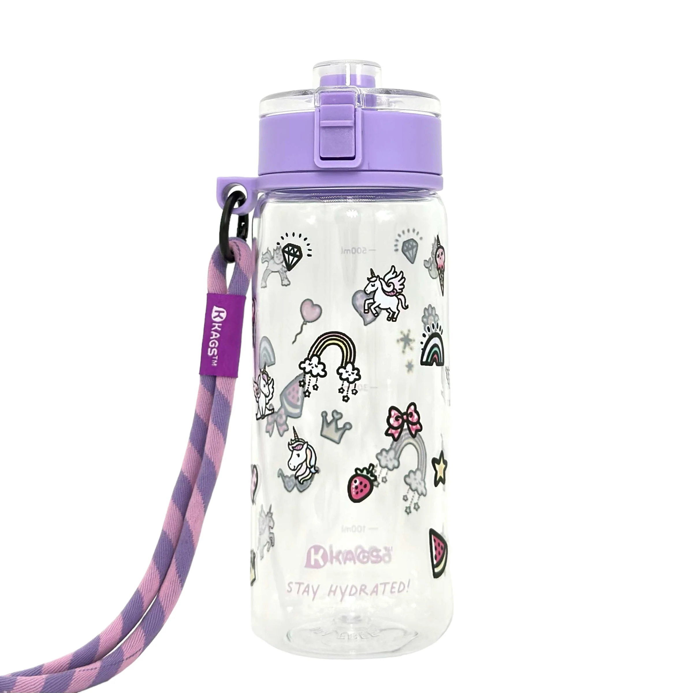 KAGS AQUARECHARGE Series Tritan 600ML Water Bottle w/ Crossbody Strap Cartoon Series - Image 19