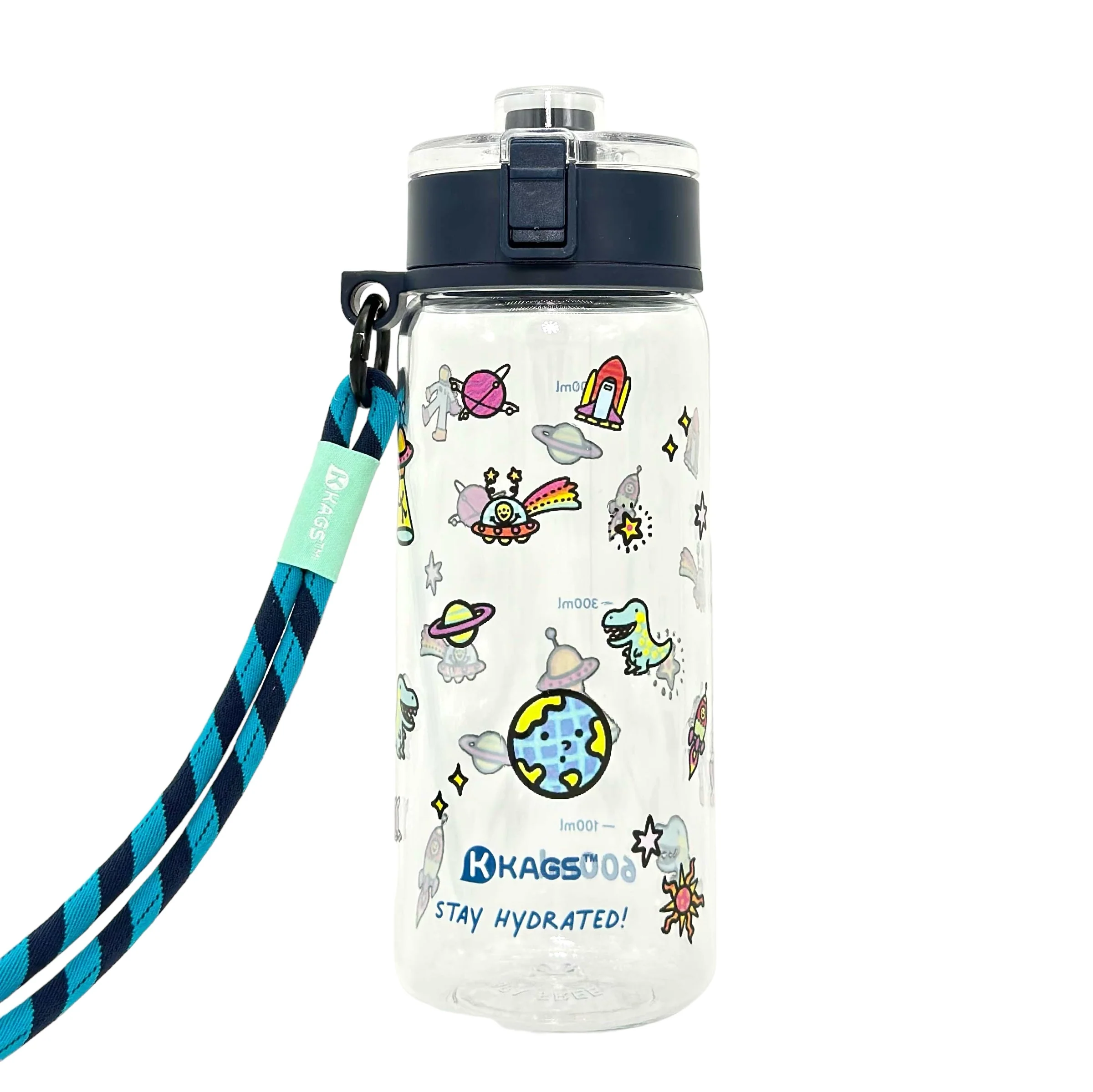 KAGS AQUARECHARGE Series Tritan 600ML Water Bottle w/ Crossbody Strap Cartoon Series - Image 2