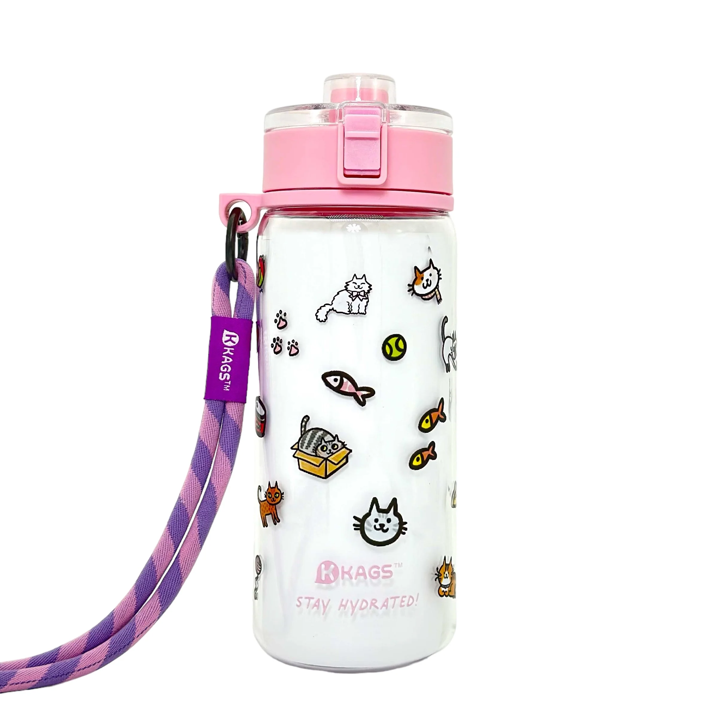 KAGS AQUARECHARGE Series Tritan 600ML Water Bottle w/ Crossbody Strap Cartoon Series - Image 20
