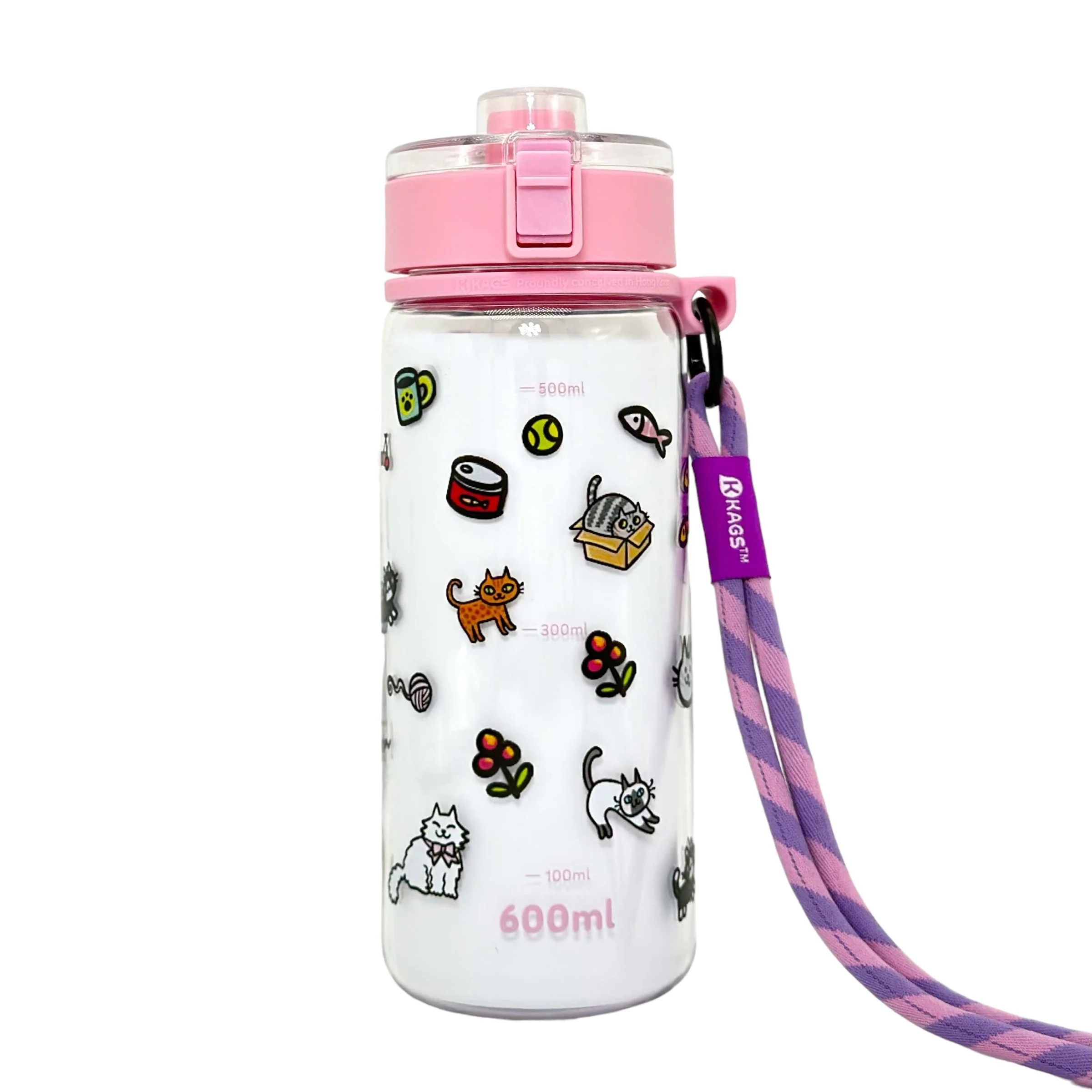 KAGS AQUARECHARGE Series Tritan 600ML Water Bottle w/ Crossbody Strap Cartoon Series - Image 21