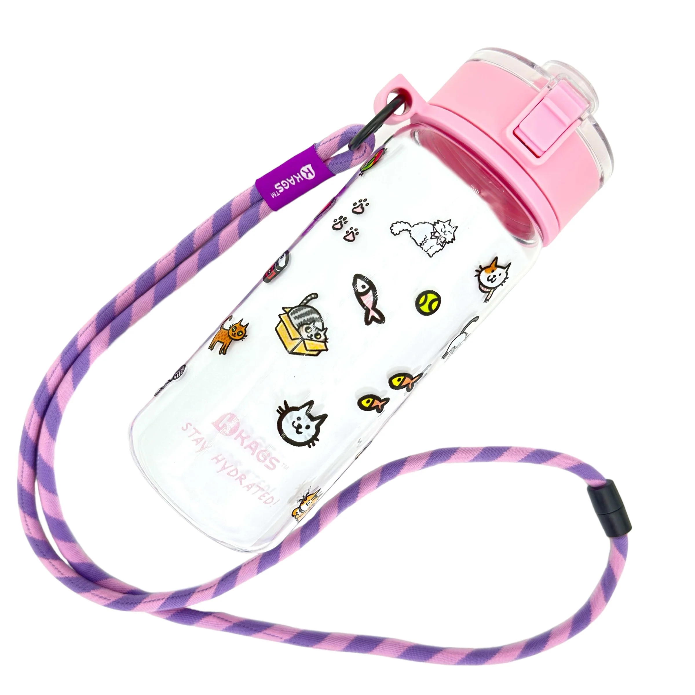 KAGS AQUARECHARGE Series Tritan 600ML Water Bottle w/ Crossbody Strap Cartoon Series - Image 24