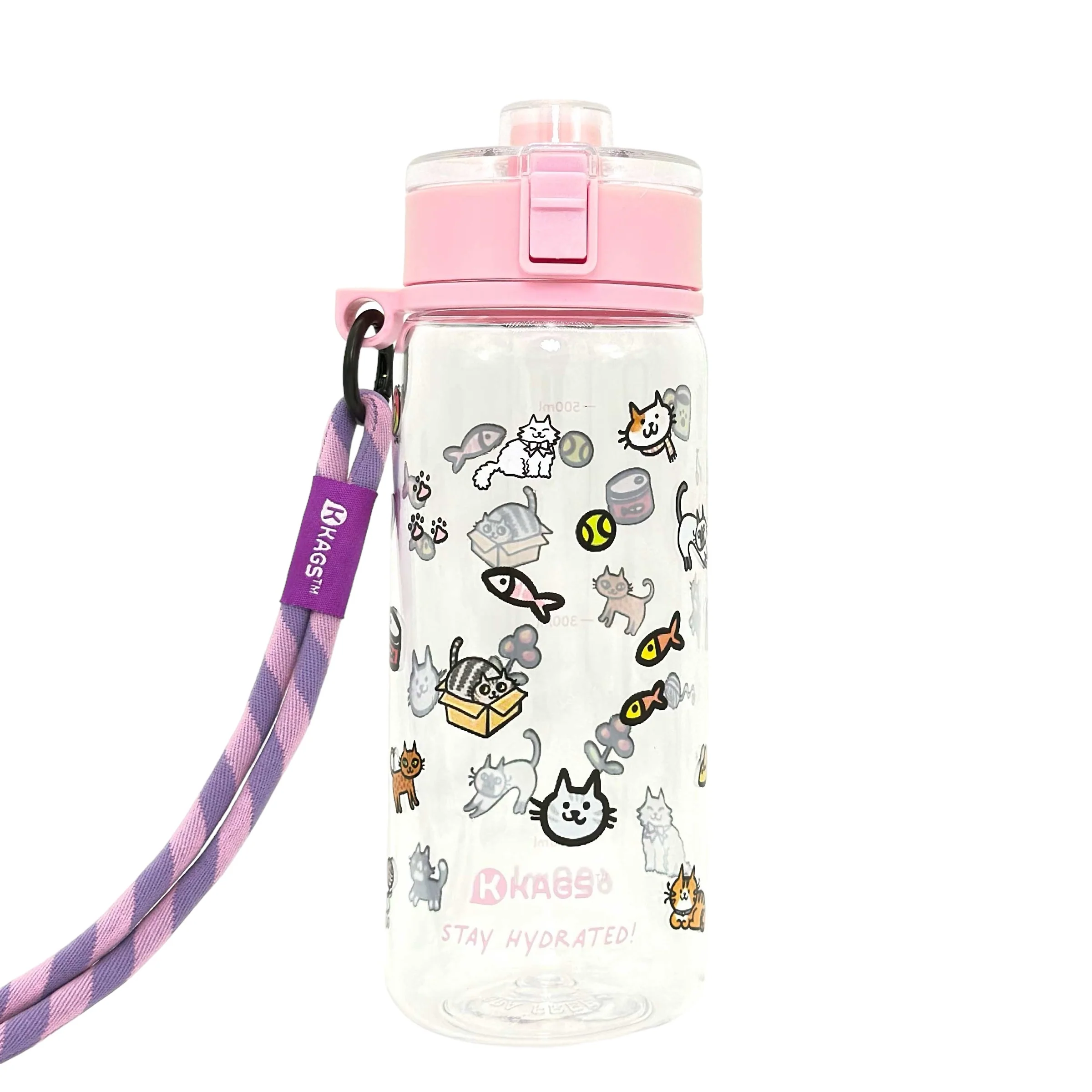 KAGS AQUARECHARGE Series Tritan 600ML Water Bottle w/ Crossbody Strap Cartoon Series - Image 25