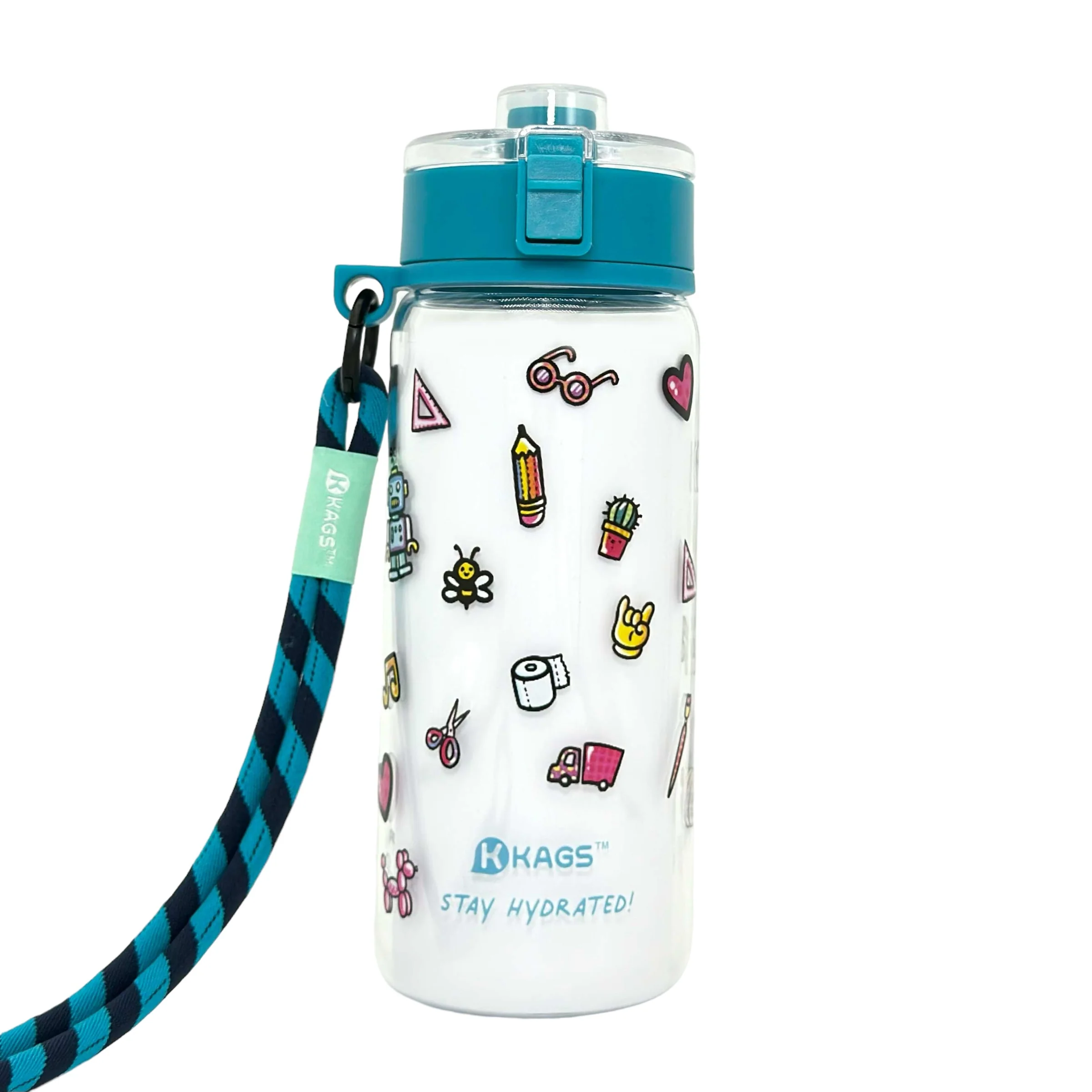 KAGS AQUARECHARGE Series Tritan 600ML Water Bottle w/ Crossbody Strap Cartoon Series - Image 8