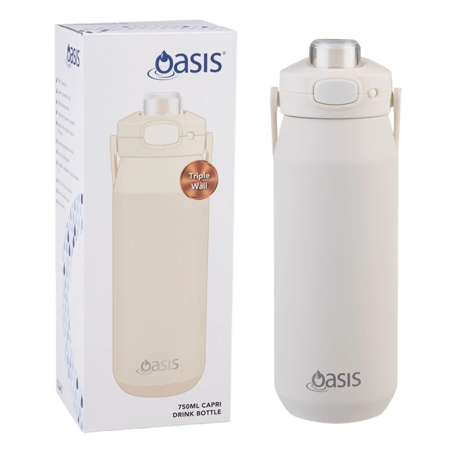 Oasis Ceramic Stainless Steel Triple Wall Capri Quick Release Drink Bottle 750ML - Image 2