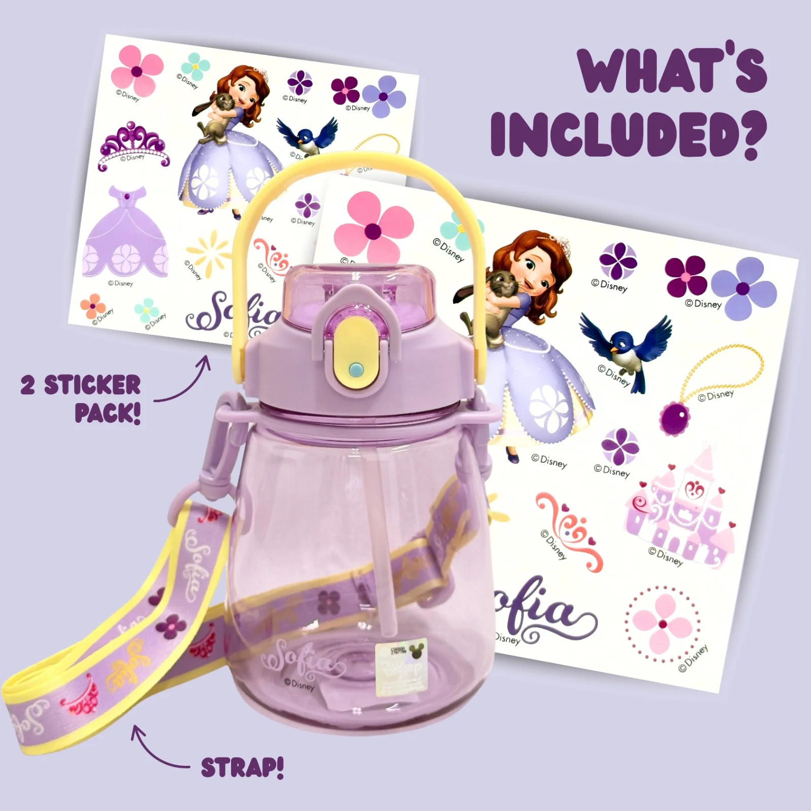 Princess Sofia / Marvel's Super Heroes Tritan Water Bottles w Strap 450ml - Image 5
