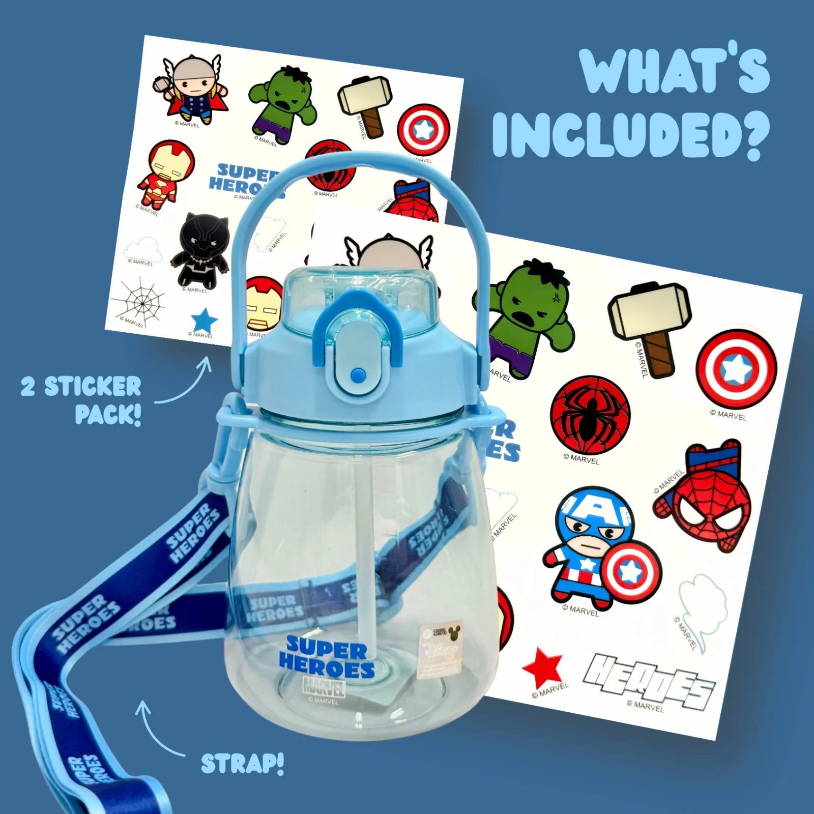 Princess Sofia / Marvel's Super Heroes Tritan Water Bottles w Strap 450ml - Image 9
